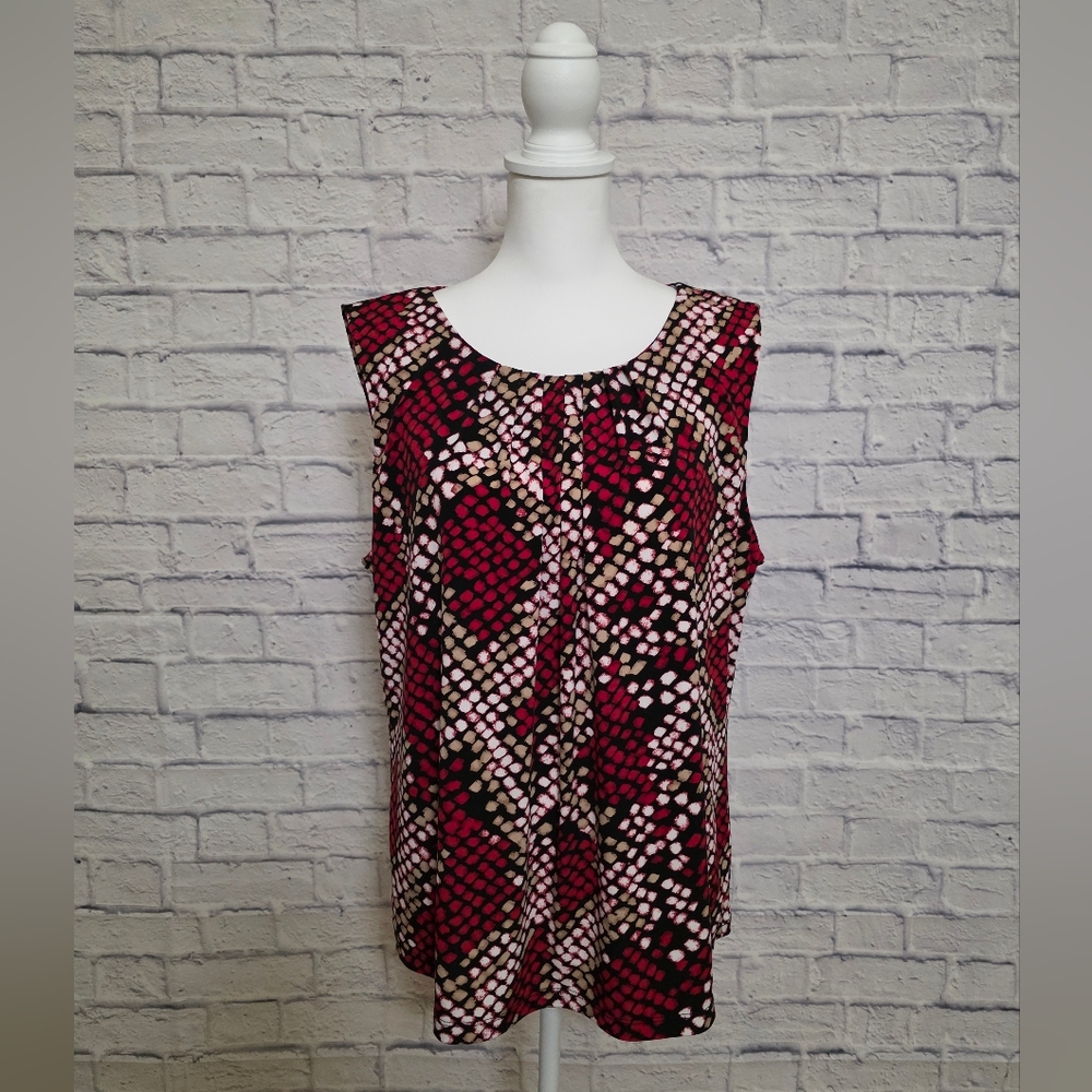 Calvin Klein Red and Black Ruffled Sleeveless Blouse